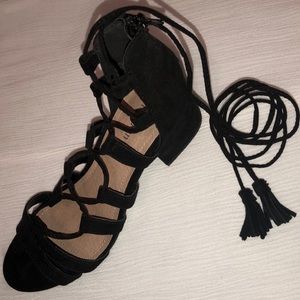 Block Heel Lace-Up Sandals